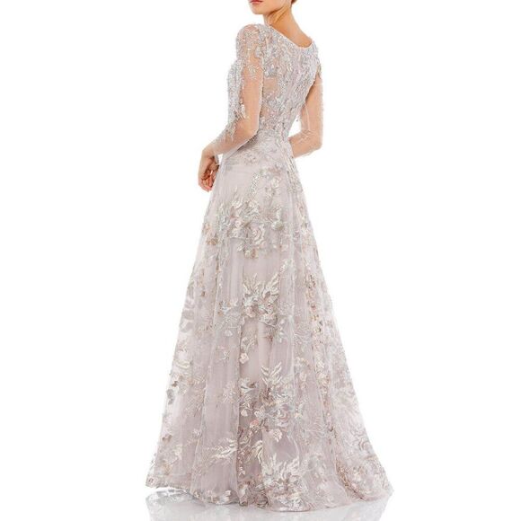 Mac‎ Duggal Size 8 Pastel Light Purple Floral Long Sleeve A-Line Maxi Dress Gown - Picture 6 of 8